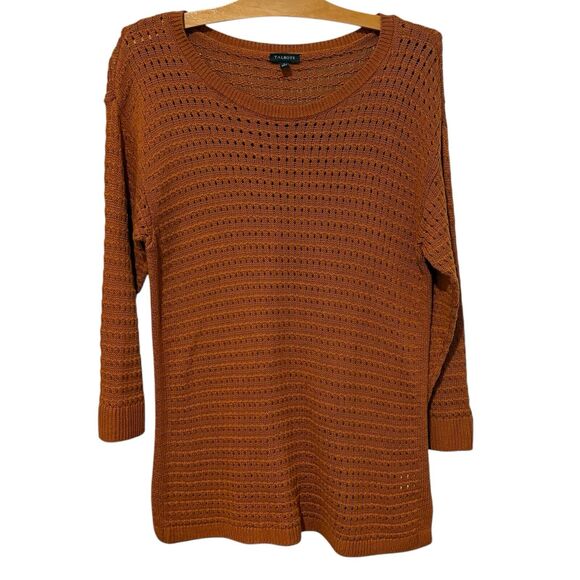 Talbots | Sweater Open Knit Long Sleeve Brown Orange Pullover- Size Large - Picture 1 of 7